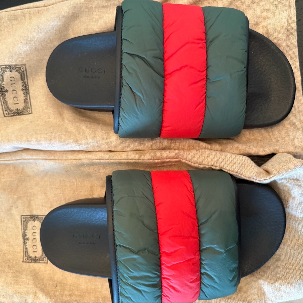 Gucci Green and Red Puffer Slide Sandals